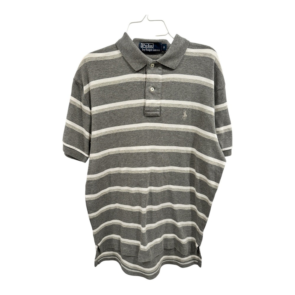 Polo Ralph Lauren Striped Polo Shirt Short Sleeve Casual Gray Mens Size S